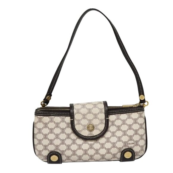 CELINE Macadam Canvas Accessory Pouch PVC Leather White Gold Auth 93826AV - Picture 5 of 14